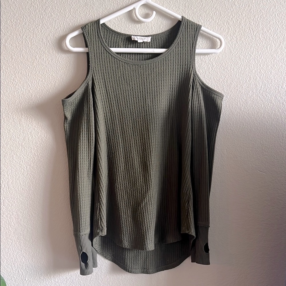Olive Green Open Shoulder Long‎ Sleeve